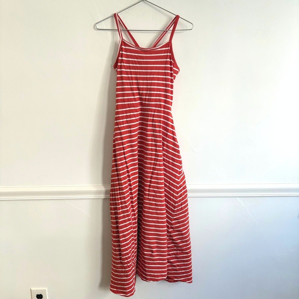 Pact Midi Dress Womens Small Red White Striped Excellent Organic Cotton Pockets